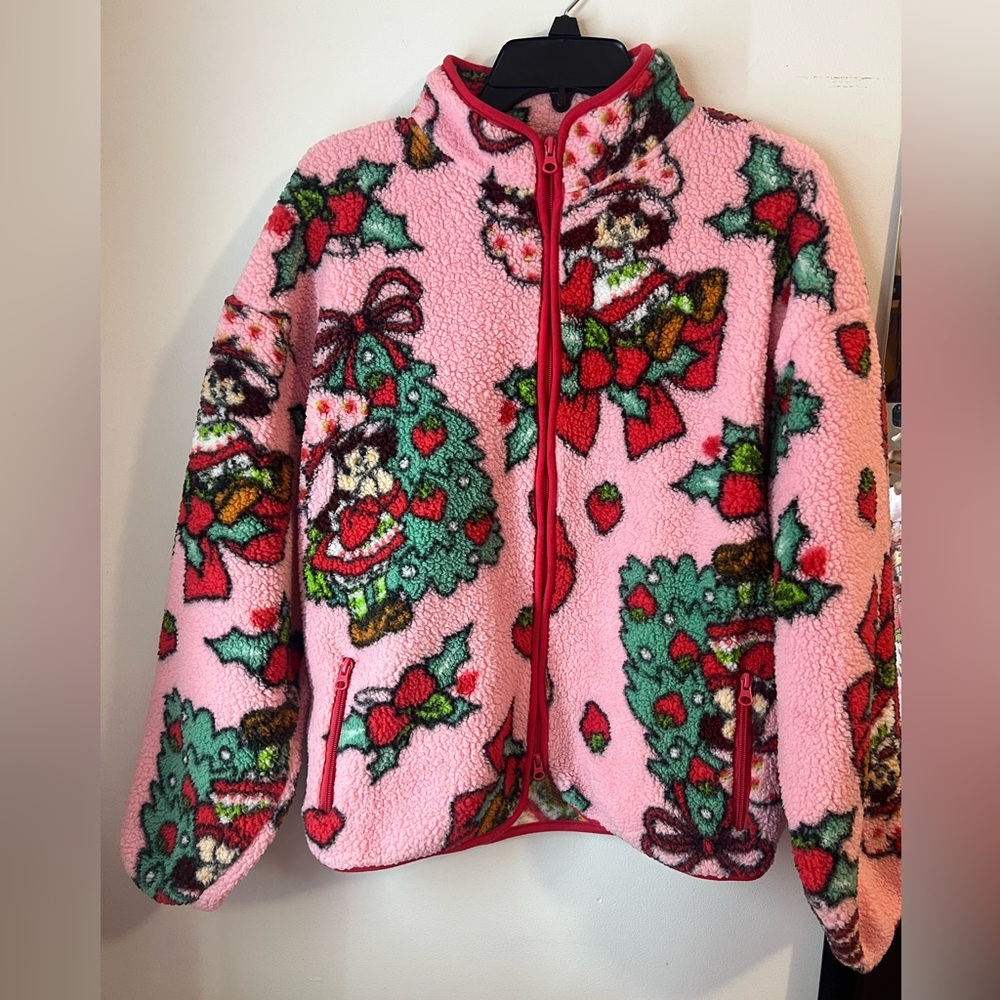 Strawberry Shortcake Zip Neck Fleece Pullover with Holiday Print